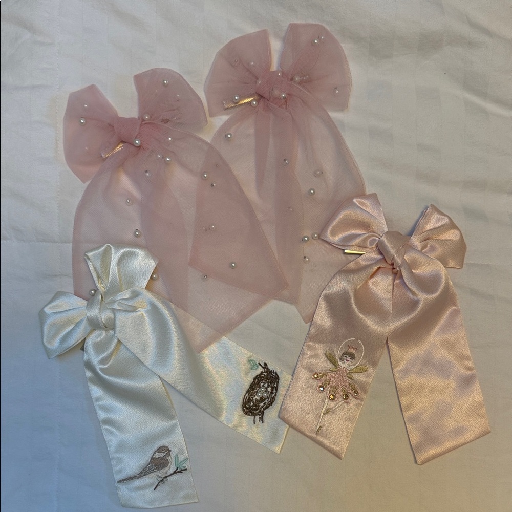 Chic Pink and White Kids Hair Bow Set